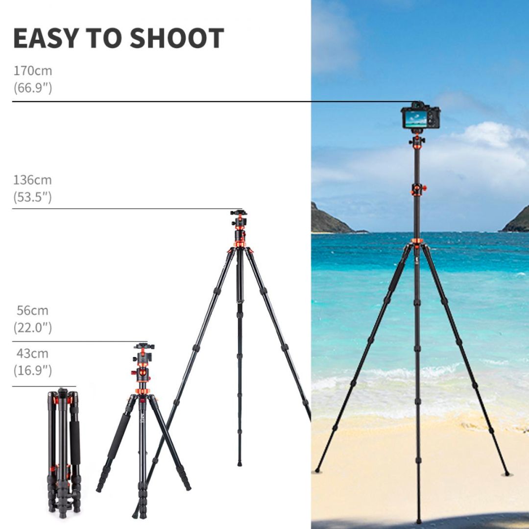 K&F Concept 1.7m 10kg Aluminijum Tripod Transverse Center Column KF09.085V7 - 6